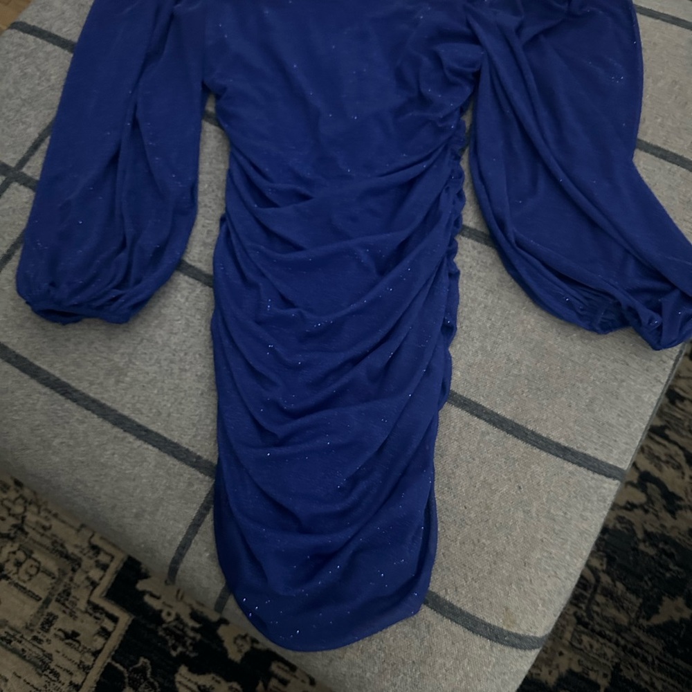 B Darlin Blue Off-Shoulder Ruched Cocktail Dress